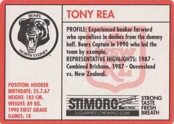 1991 Stimorol NRL #108 Tony Rea Back